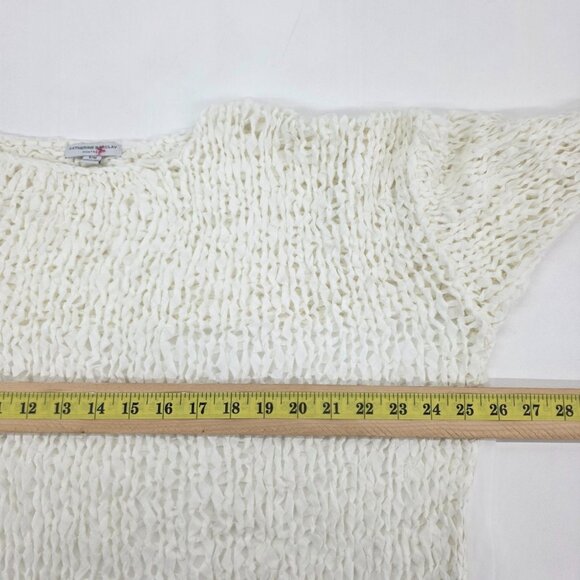 Womens S/M Ivory Open Knit Sheer Chiffon Back Sweater Boho Layered Festival - Picture 16 of 16